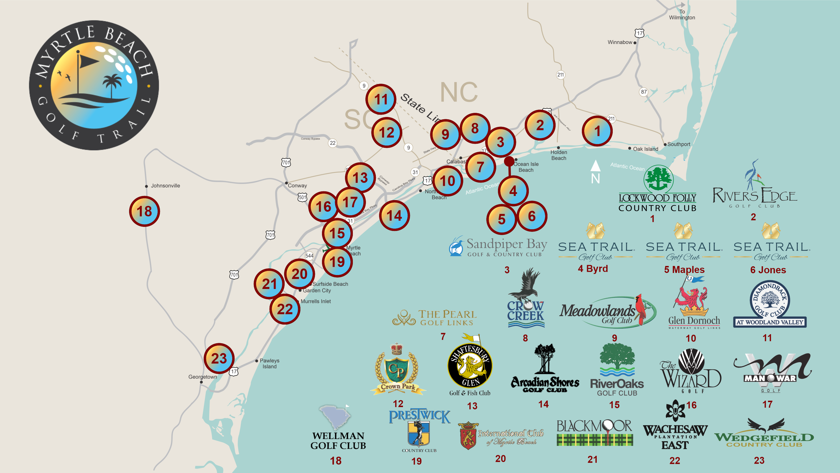 Map of golf courses in myrtle beach